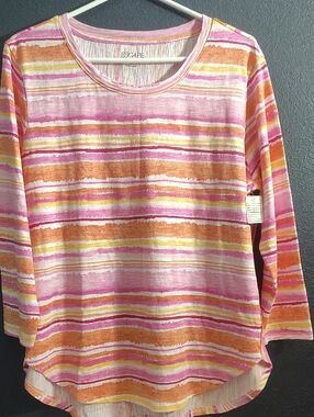 ESCAPE By Habitat Clothes Pink Orange Striped Lightweight Summer Top